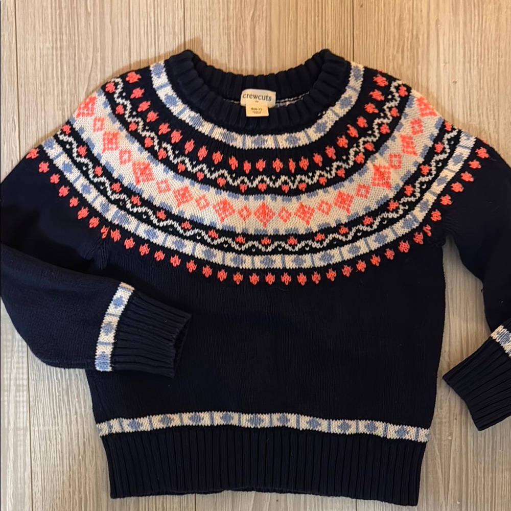 Crewcuts Blue Crew Neck Sweater with Fair Isle Pattern